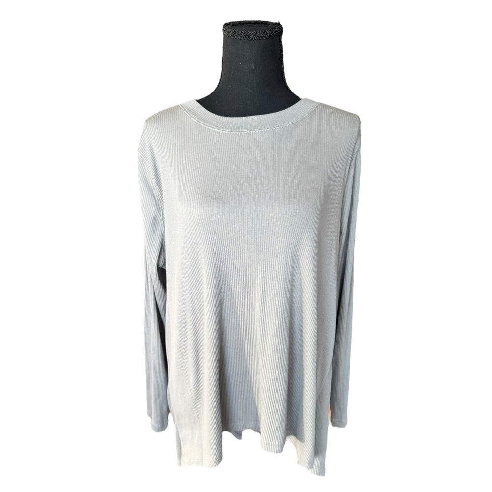 AnyBody Cozy Knit Rib Long Sleeve Swing Top Gray Size L Travel Athleisure E43